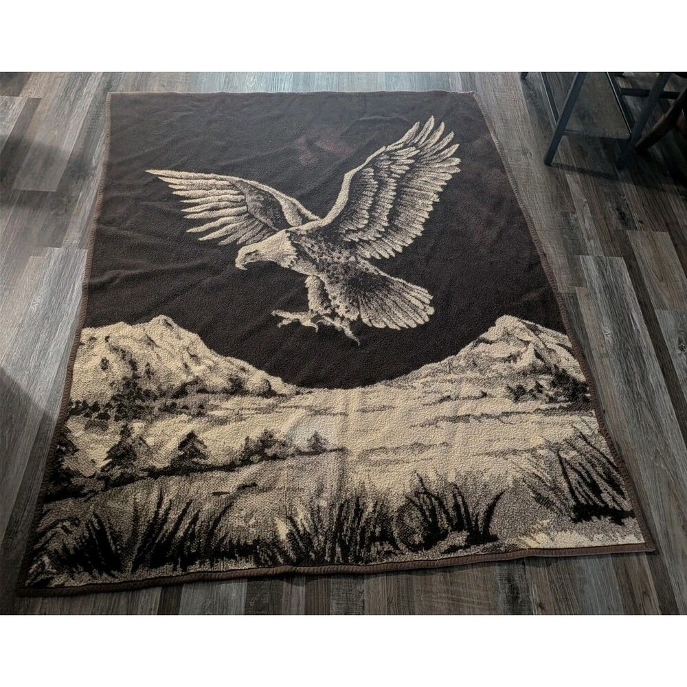 Vintage 1970s Lintex International Bald Eagle Plush Blanket